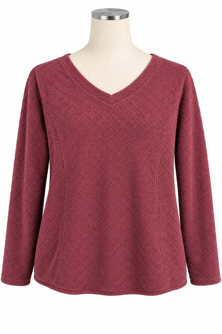 St Johns Bay Active Fleece Pullover Quilted V Neck Mauve Cozy Womens Large